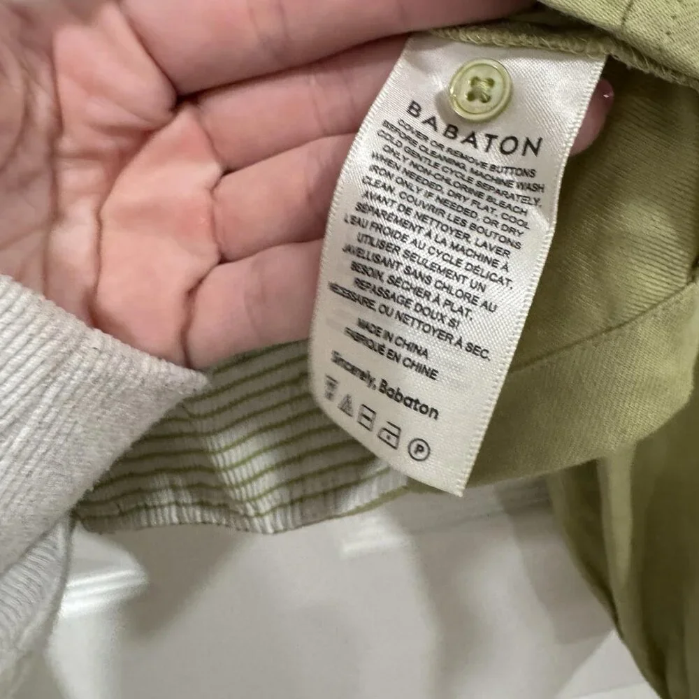 Babaton Hadwyn Rare Pistachio Green Crop Top Puff Sleeve‎ Size Large Linen Blend